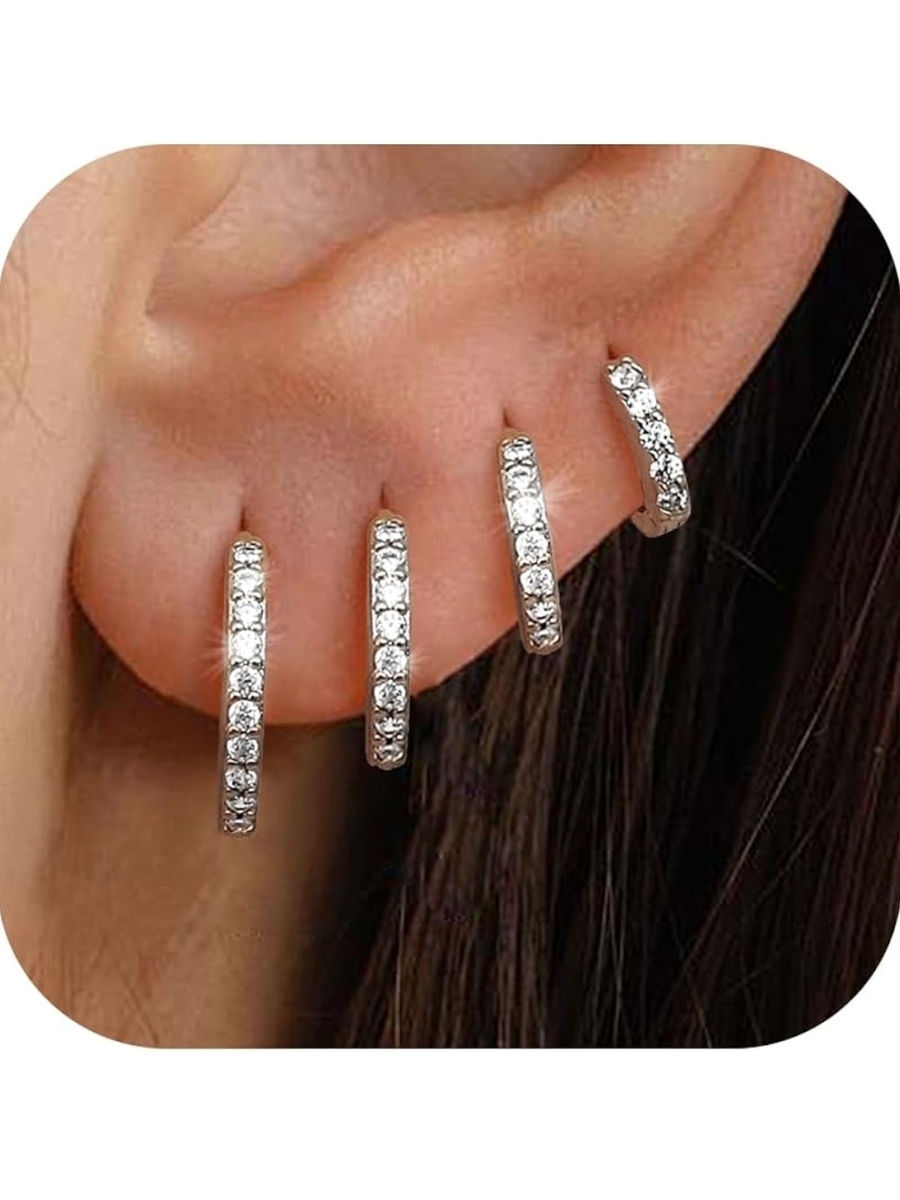 Sterling Silver Crystal Huggie Hoop Earrings - Classic Sparkle